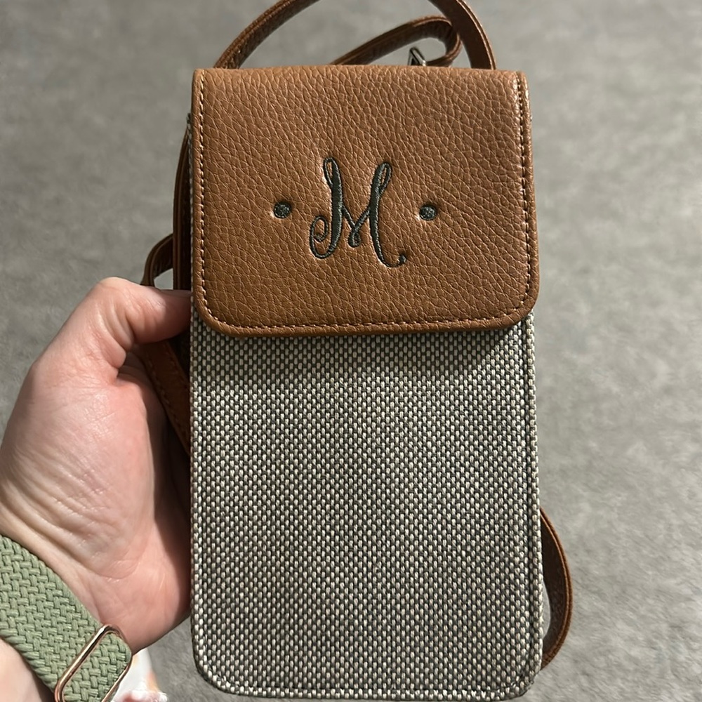 Thirty-One call me crossbody two-tone weave monogrammed m